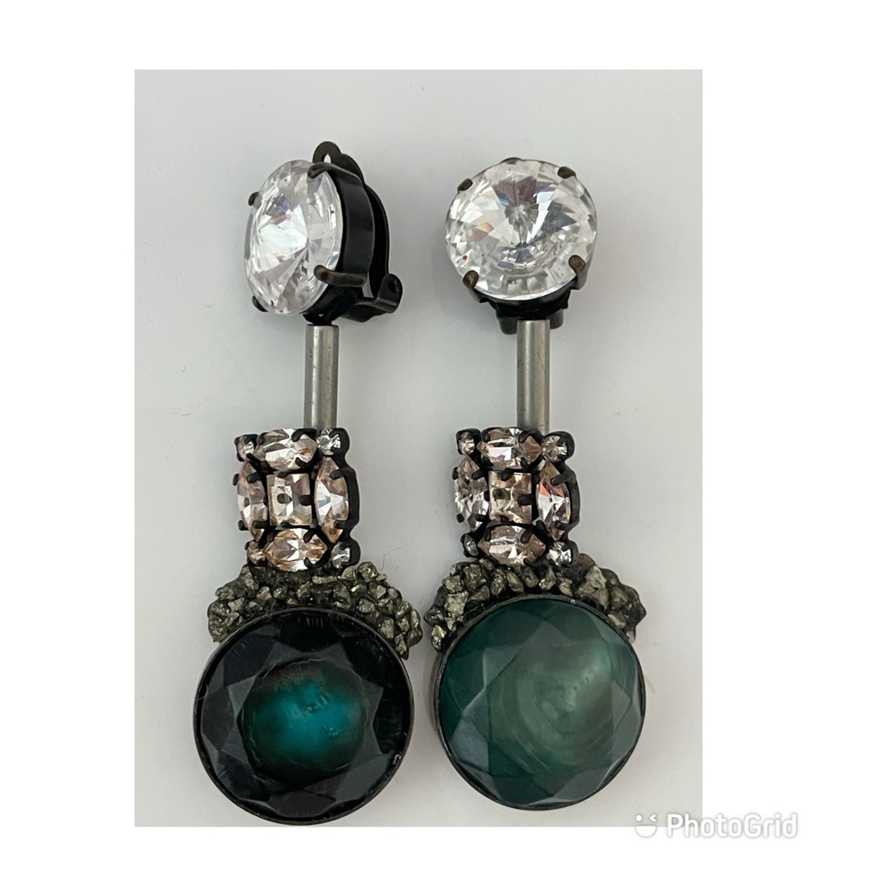 Marni Green, Teal and Clear Crystal Drop Earrings